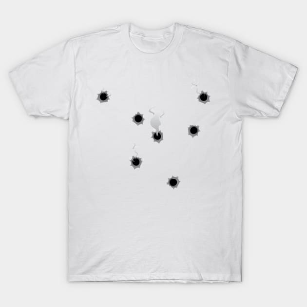 Smoking bullet hole gun shots T-Shirt by DrewskiDesignz